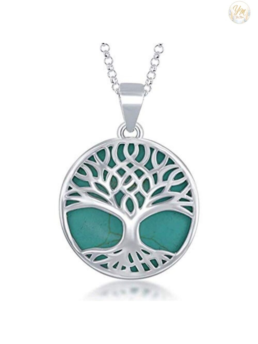 Sterling Silver Turquoise Abalone Tree of Life Pendant Necklace